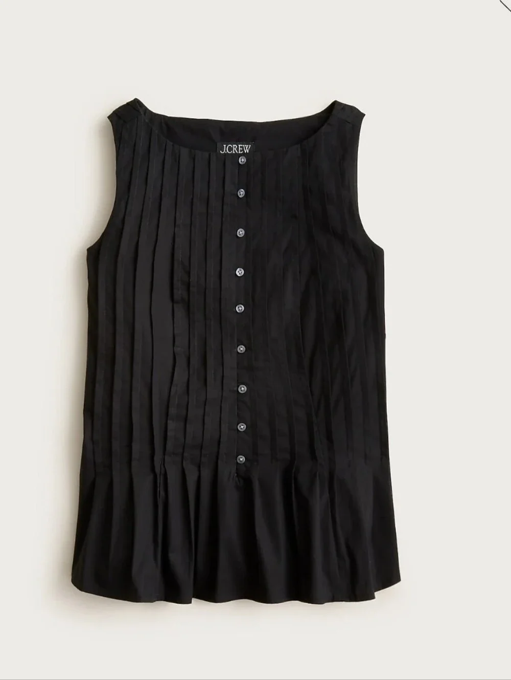 J. Crew Black Pintuck Sleeveless Button-Front Blouse